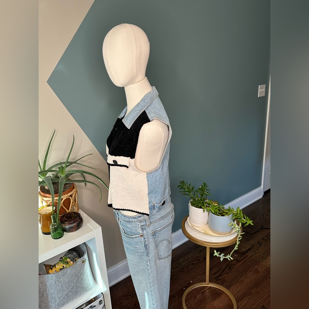 Vintage 90s Romeo Romeo Bouclé & Denim Vest – Western Y2K Aesthetic Size M - Picture 4 of 14